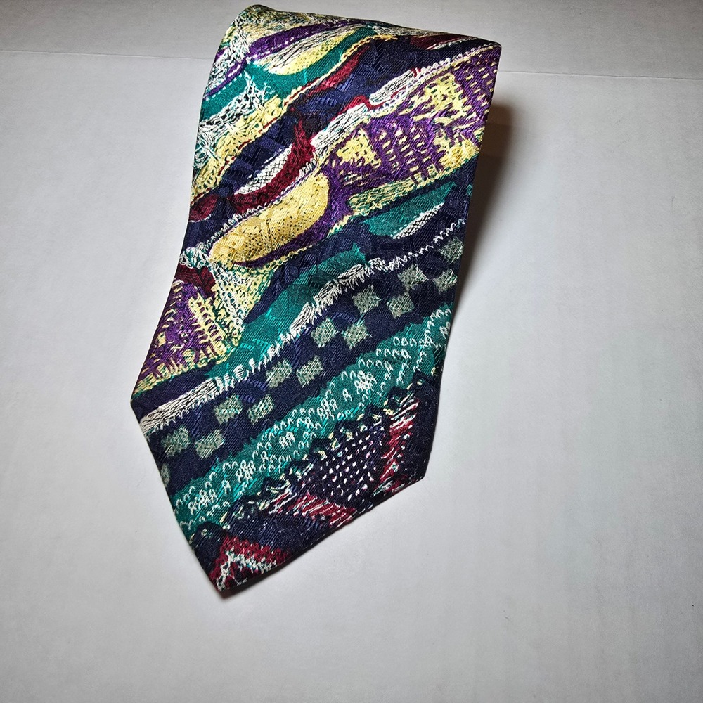 Coogi Australia Mens Silk Necktie Abstract Multi-Color Woven Vintage Design